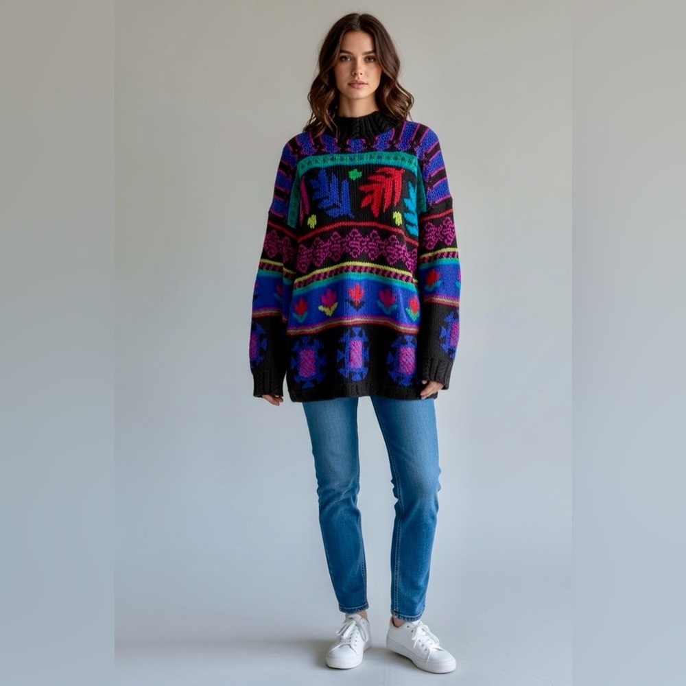 Vintage Segrets Sun Prints - Oversized Hand knit Patterned Sweater
